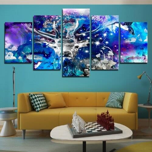 Hd Modern Art Wall Poster Sika Deer Flash Printing Canvas Painting Painting Room Decor Living Room Mural Five-Piece Set No Frame