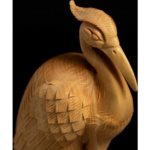 18cm Chinese Crane Sculpture Boxwood Carved Office Crafts Feng Shui Gifts Animal Wood Statue Crane Ornaments Home Decor