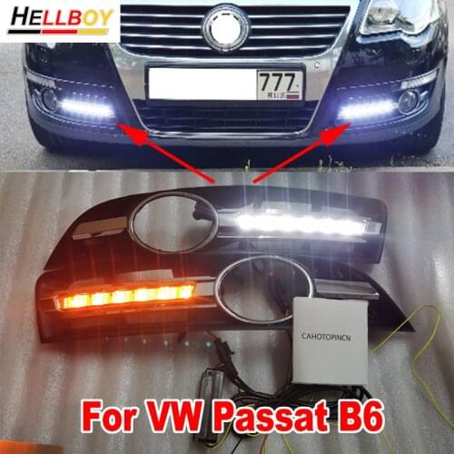 LED Car Bumper DRL Fog Lamp For VW Passat B6 Daytime Running Lights Turn Signal with Hood Cover Auto Accessories 2005-2011