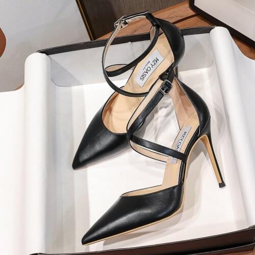 Womens Strap Pumps Fashion Thin High Heels 2021 Spring Summer Gladiator Shoes Woman Black Slingbacks Sandals