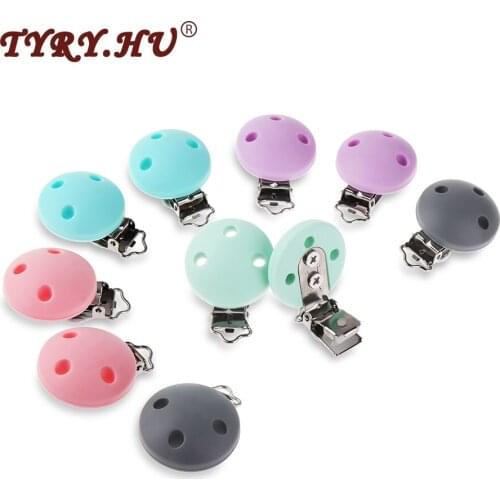 TYRY.HU 10Pcs Round Shaped Silicone Nipple Holder Pacifier Clips Baby Teething Chew Toys BPA Free DIY Pacifier Chain Accessories