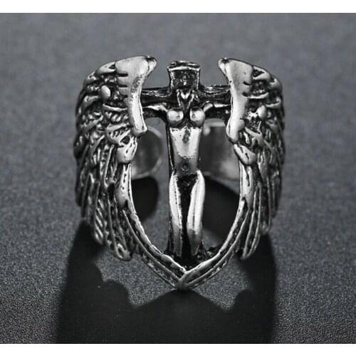 Vintage Punk Exaggerated Angle Lady Wing Rings For Men Women Silvery Color Opening Adjustable Ring Womens Jewelry
