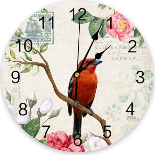 Vintage Flowers And Birds Wall Clock For Modern Home Decoration Teen Room Living Room Needle Hanging Watch Table Clock