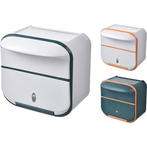 Home Hanging Tissue Box Waterproof Double Layer Multi-purpose Adhesive Toilet Paper Holder with Storage Drawer for Washroom