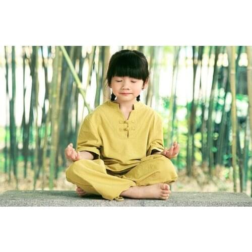 High quality cotton&linen Kids kung fu wushu uniforms boy&girls yoga suits martial arts clothing white/pink/yellow