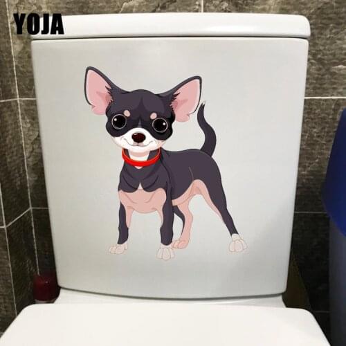 YOJA 18.4*21.8CM Cartoon Chihuahua Dog Toilet Sticker Home Decoration Wall Decals T1-0286