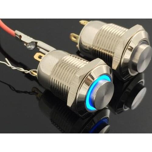 1pcs 12mm illuminated LED metal switch waterproof IP65 smart push button switch mometanry with led 12V 24V 220V