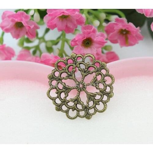 100pcs big bronze plated Zinc Alloy Filigree Flower charm, pendant 30mm flower antique bronze