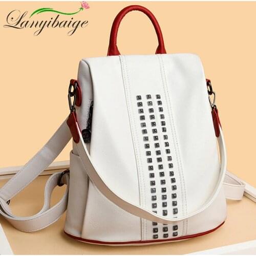 2020 Women Leather Backpack Female Student School Bag Travel School Bag Ladies Sac Backpack High Quality Female Casual Backpack
