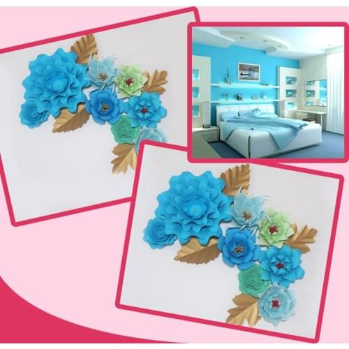Blue DIY 8PCS Giant Paper Flowers 4 Leaves Flores Artificiales Fleur Artificielle Wedding & Event Backdrop Party Baby Nursery