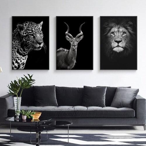 African Wild Animals Art Canvas Painting on The Wall Posters and Prints Black and White Picture for Living Room Home Decor