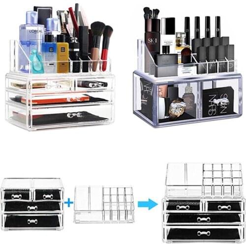 Acrylic Double-layer Makeup Organizer Transparent Cosmetic Storage Box Plastic Lipstick Box Storage Rack Stackable Multi-drawer