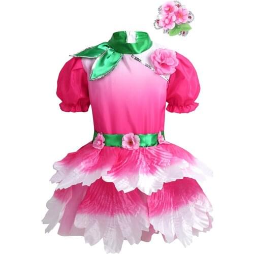 Kids Girls Puff Sleeves 3D Flower Dance Leotard Mesh Ballet Tutu Dress with Headwear Modern Ballroom Stage Performance Costume