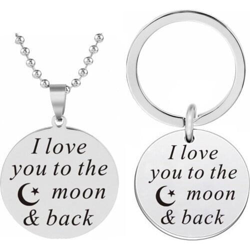 Love You to the Moon & Back Keychain Wife Girlfriend Keyrings Pendant Necklace Husband Gift For Him Anniversary Birthday Gifts