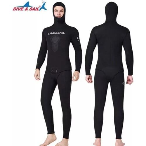 5mm Spearfishing Wetsuit Men Diving Suit 2-Pieces CR Neoprene Open Cell Camouflage Camo Hooded Free Diving Suit