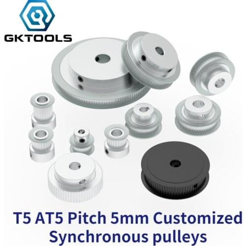 GKTOOLS Trapezoid T5 AT5 Synchronous Pulley Pitch 5mm Gear Wheel Customizing All Kinds of Metric T5 AT5 Timing Pulley