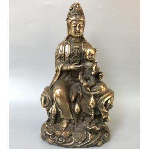 China brass archaize child Guanyin bodhisattva crafts statue