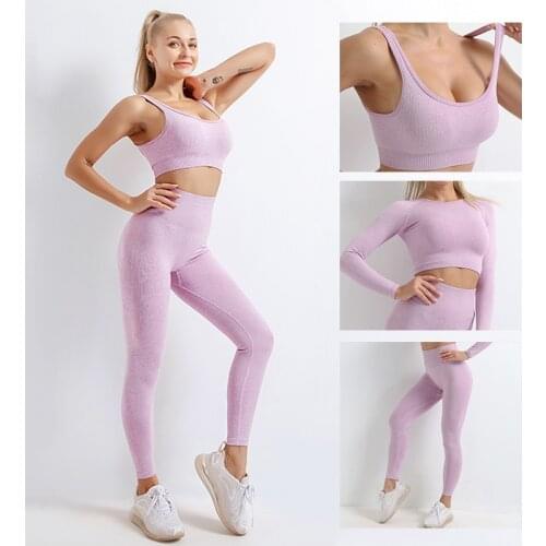 2PCS Seamless Women Yoga Set Workout Sportswear Gym Clothing Fitness Sports Bra Crop Top High Waist Leggings Suits Outdoor