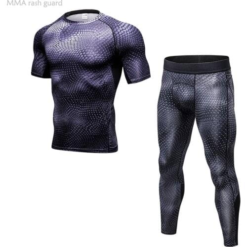 Compression Sportswear Mens Fitness Clothing Outdoor Training Leggings Fitness T-shirt MMA Sports set 2 piece Tracksuit Men 4XL