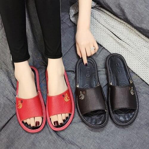 Genuine Leather Couples Summer Indoor Slippers Cow Leather Anti-Slip Men&Women Home Shoes Fashion Casual Shoes