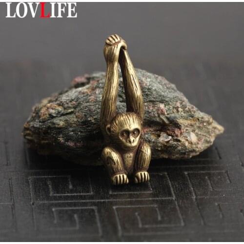Copper Chinese Zodiac Monkey keychain Pendant Vintage Brass Animal Gibbon Key Chains Charm Key Rings Home Decoration Ornament