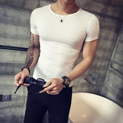 Fashion 2021 Summer Short Sleeve Breathable Mesh T Shirts Men Clothing Simple O-Neck Ice Silk Slim Fit Casual Tee Shirt Homme