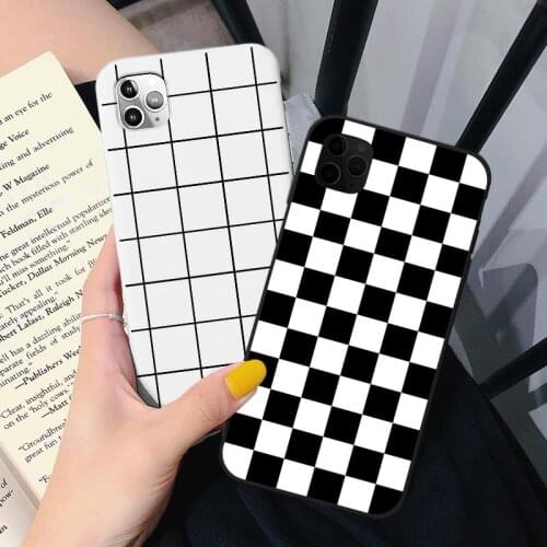 Cartoon grid Phone Case Coque For iPhone 12 XR XS MAX 6 6S Plus 7 8 Plus X SE2020 Plaid Black Phone Cover For iPhone 11 Pro MAX
