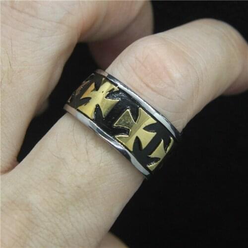 2020 Newest Fashion Design Golden Cross Mens Ring 316L Stainless Steel Mens Ring Cool Biker Ring