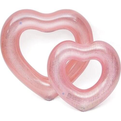 Inflatable Heart Swim Ring adult Transparent Glitter Pool Floats PVC sequins Swimming Mattress pool Rafts Beach Lifebuoy tube