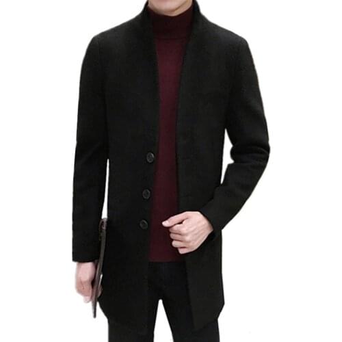 2021 Winter Fashion New Mens Casual Boutique Wool Blends Coat / Male Slim Solid Color Long Woolen Trench Jacket Windbreaker