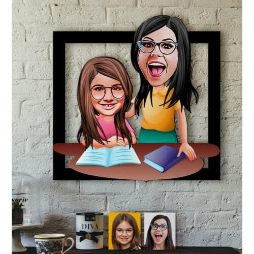 Personalized Mother-Daughter Caricature OF 3D Wood Tablo-1 Reliable Quality Funny Fun Cost Effective Special Design decoration