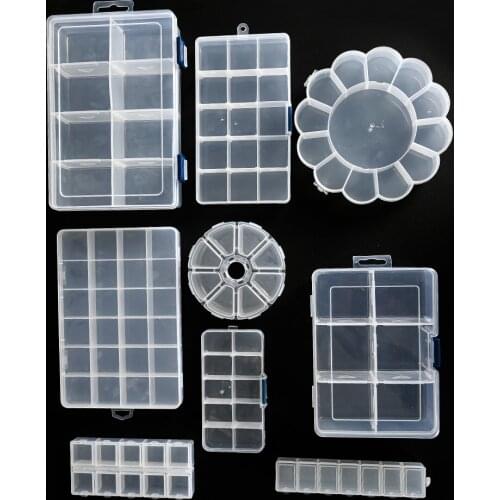 Transparent Plastic Beads Storage Box Compartment Adjustable Container for Earring Bracelet Beads Jewelry Rectangle Box Case
