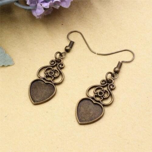 Fit 12mm Heart Cabochons Blank Setting Bezel Blank Cabochon Earring Base For DIY Earring Gift 10 Pairs/lot K05497