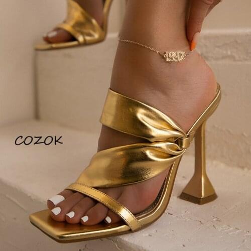 Luxury Gold Silppers Women Sexy Casual Fashion 2021 Slipper Women Shoes High Heels Party Shoes for Women