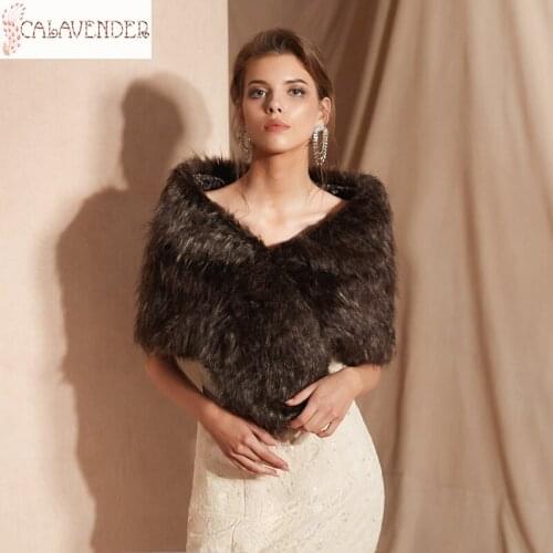 PJ18084 Faux Fur Shawl for Woman Winter Women Solid Long Hair Fur Scarf Winter Smooth Large Fur Cape Shawl Lady Accessories