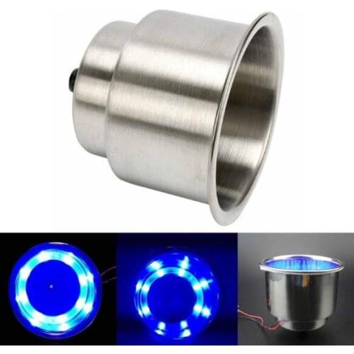 12V Blue 8LED Stainless Steel Cup Drink Holder For Marine Boat Car Truck