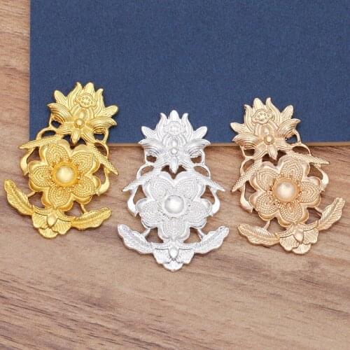 10 PCS 36.5*54mm Vintage Metal Alloy Gold Silver color Flowers Connectors Charm DIY Accessories For Jewelry Making