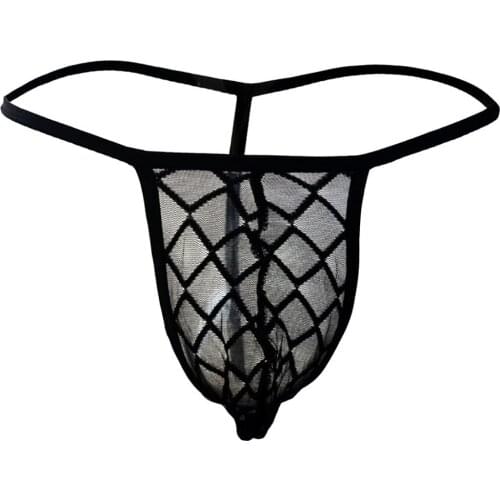 Men Sexy G-string Thongs Mesh Hot Erotic Perspective Breathable Underwear Soft Low Waist Briefs Porno Male Lattice Panties
