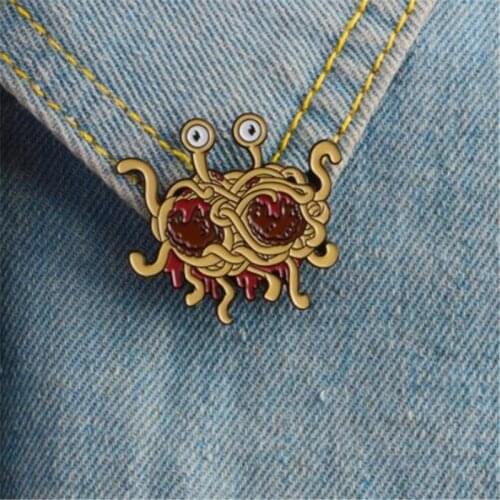 WKOUD Flying Spaghetti Monster Pin FSM Enamel Pin Pastafarianism Ramen Funny Flair Brooch Denim Jeans Coat Lapel pin Metal badge