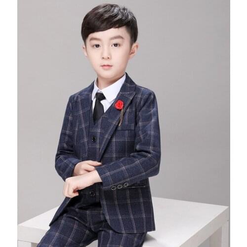 Flower Boys Jacket Vest Pants Bowtie 4pcs Formal Wedding Suit Kids Birthday Party Dress Child Tuxedo Prom Performance Costume