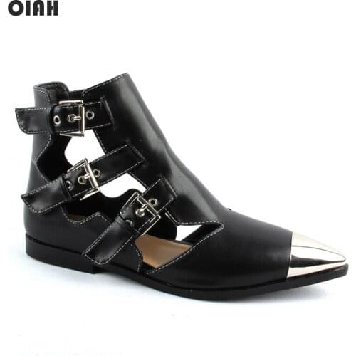 2020 New Boots Women Metal Pointed Toe Ladies Ankle Boots Women Booties Buckle Straps Luxury Botas Mujer Spring Autumn Shoes