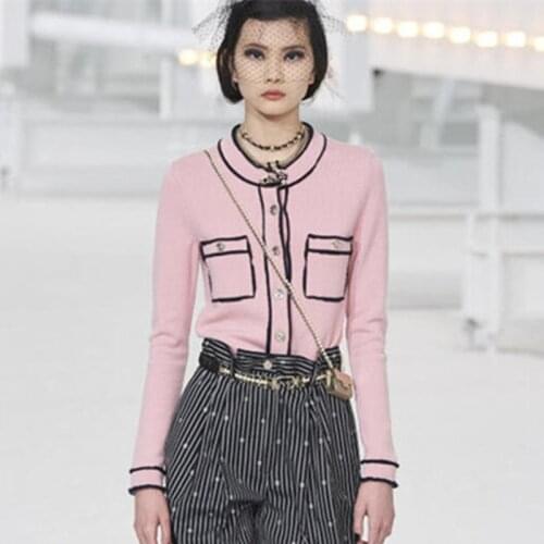 Runway Sweater Cardigan Women Luxury Knitted Jacket 2021 Spring Round Neck Single Breasted Pink/Red Knitted Cardigan Ladies Tops