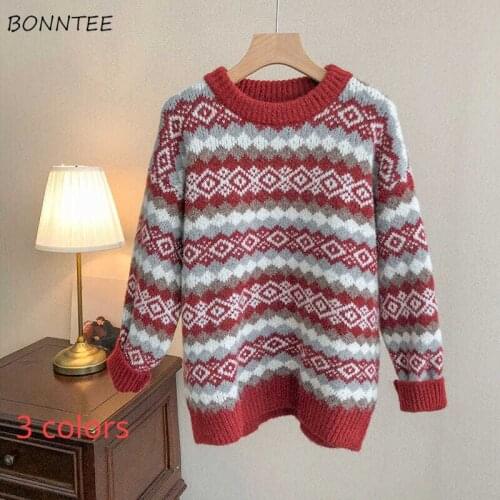 Vintage Sweater Women Ins Retro Harajuku College Couple Teens Knitwear All-match Autumn Popular Ladies Pullovers O-Neck Vintage