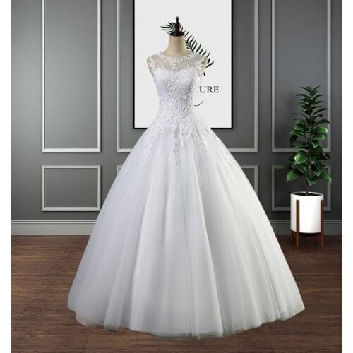 Real Photo 2021 Summer New O Neck Snow Pure White Ivory Zipper Back Lace Wedding Dresses Gowns Robe De Mariee Vestido De Novia