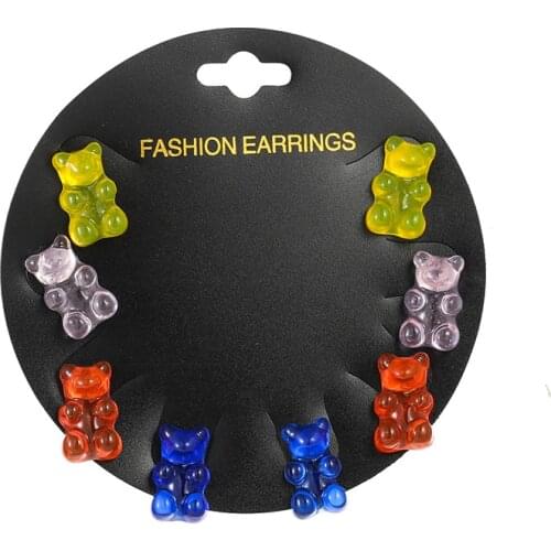 4 Pairs/set 2020 Trendy Resin Cute Cartoon Gummy Bear Earrings For Women Girl Creative Transparent Color Candy Earrings Gift
