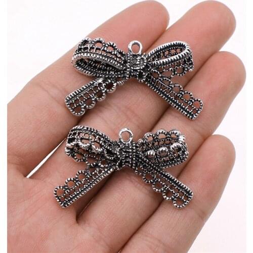 4pcs Charms Bow Antique Silver Color 40x25mm Metal Alloy Jewelry DIY Accessories