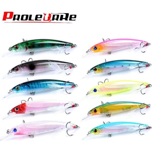 5pcs/set Fishing Lure Minnow Wobblers Hard Bait with Feather Hooks Tackle 90mm 7g Isca Artificial Bait Crankbait Swimbait