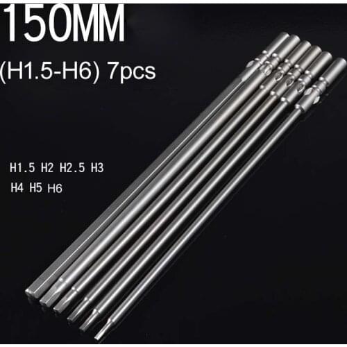 7PCS S2 Steel Magnetic 801 Electric 5mm Round Shank 150mm Length Hexagon Screwdriver Bit Set Hand Tool H1.5 H2 H2.5 H3 H4 H5 H6