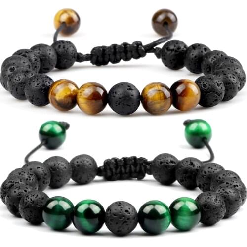 Men Beads Bracelets 8mm Natural Lava Stone Energy Tiger Eye Handmade Bracelet & Bangle Essential Oil Diffuser Women Yoga Jewelry