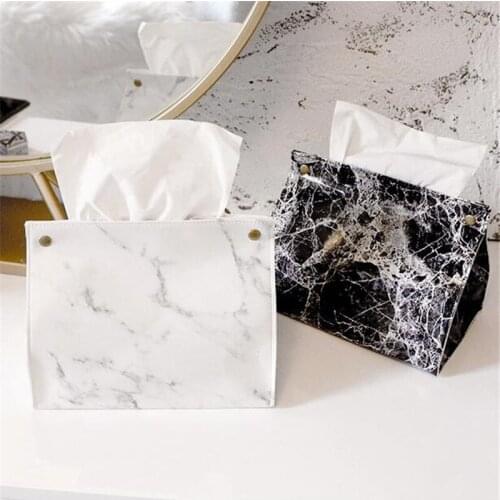 Chic Tissue Case Box Container PU Leather Marble Pattern Home Car Towel Napkin Papers Bag Holder Box Case Pouch Table Decoration
